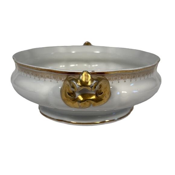 D & C Limoges France Antique Gold Leaf White Oval Ceramic Covered Dish NO LID - Picture 6 of 11
